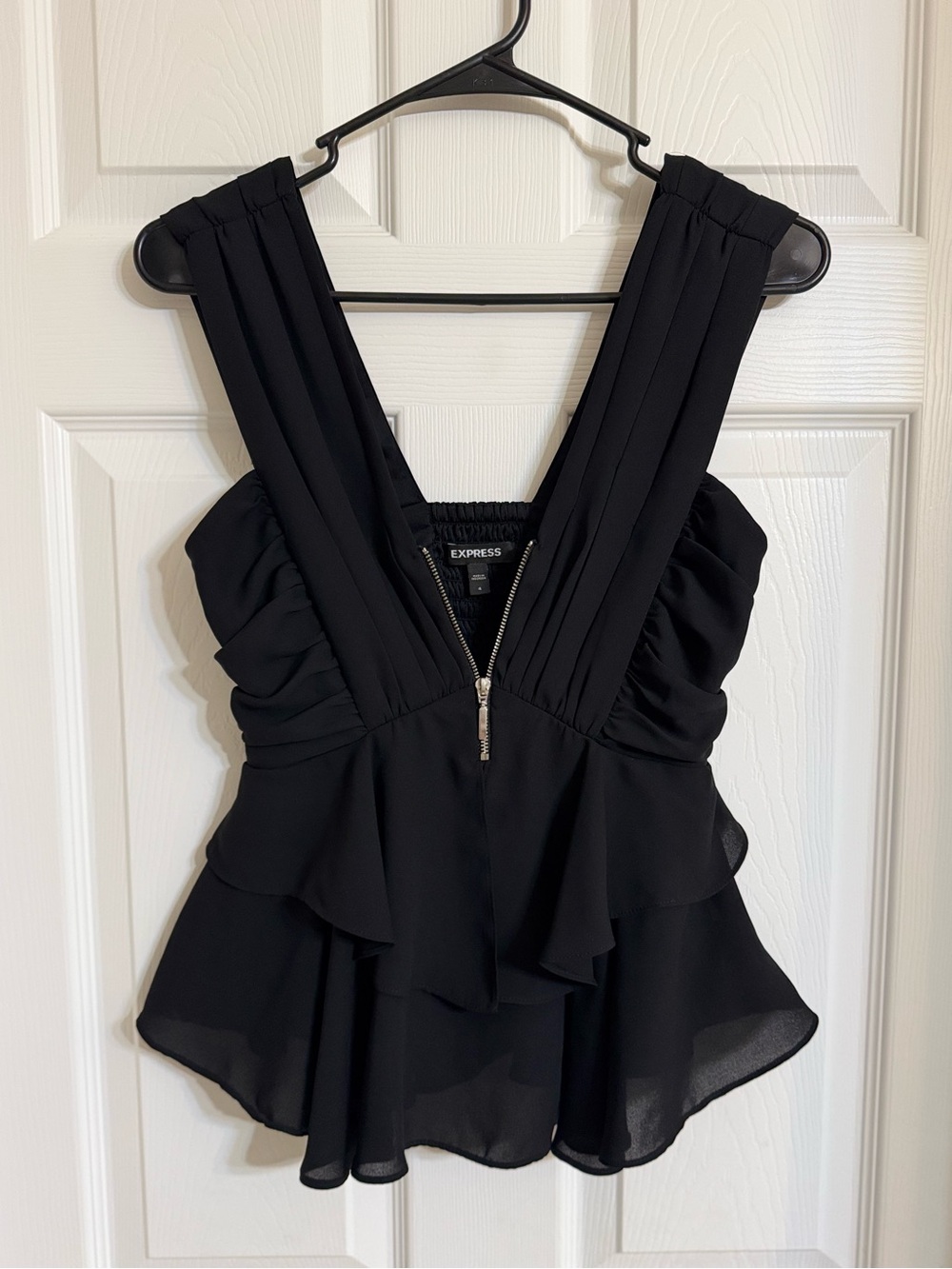 Express Black V-Neck Ruffled Peplum Camisole